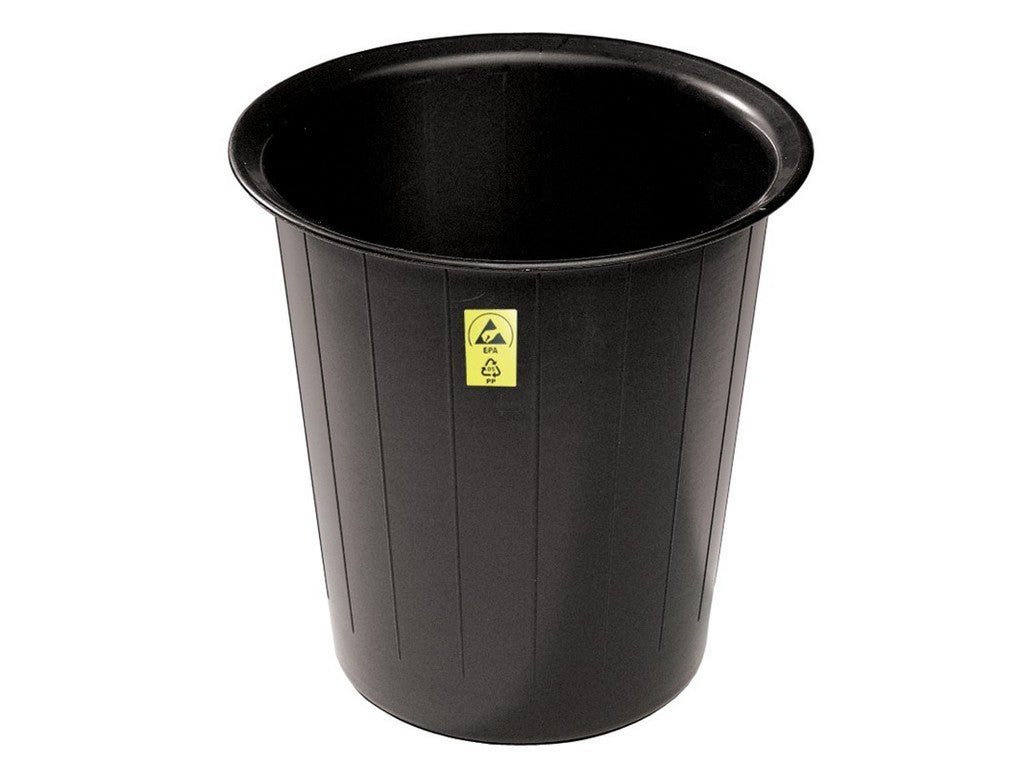 Rund ESD papirkurv i sort plast med 14 liters kapacitet