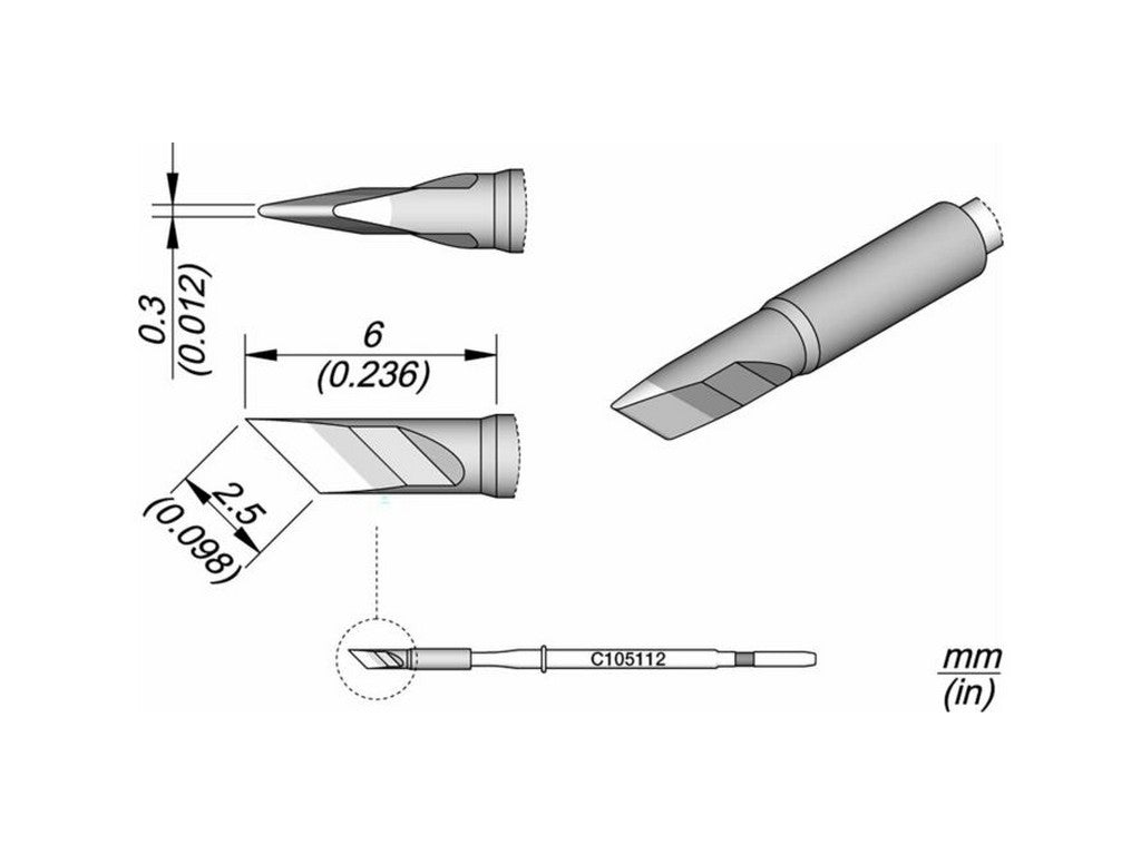 Knife-shaped soldering tip, 2.5 x 0.3 mm, C105112