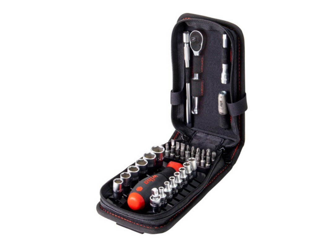 Socket wrench and bit set 1/4 in sturdy belt bag