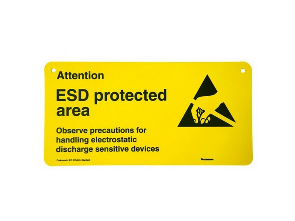 Label ESD protected area 300x150mm with screw holes