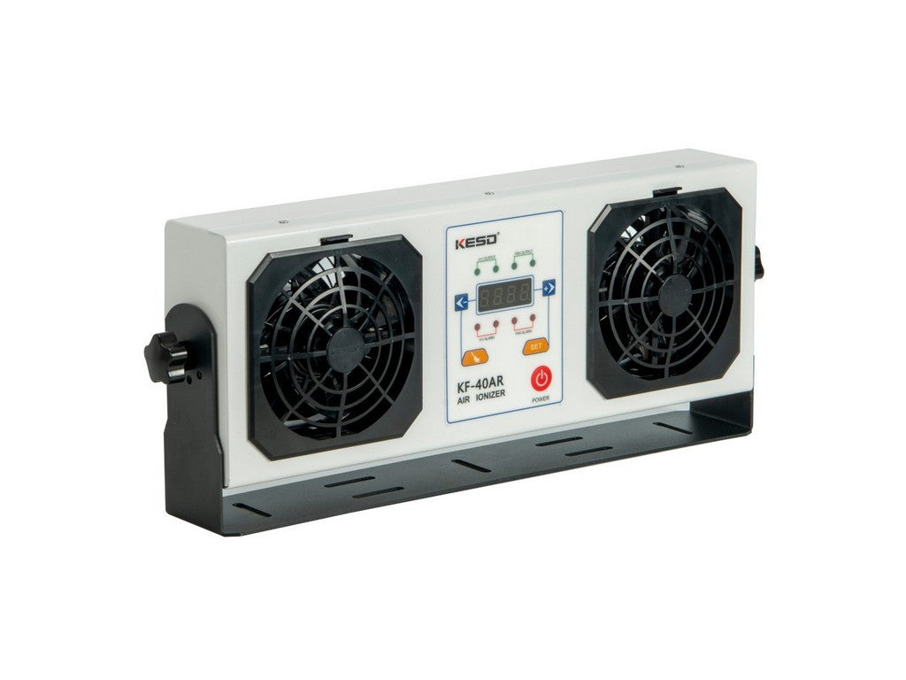 Overhead ionizing air blower with auto cleaner