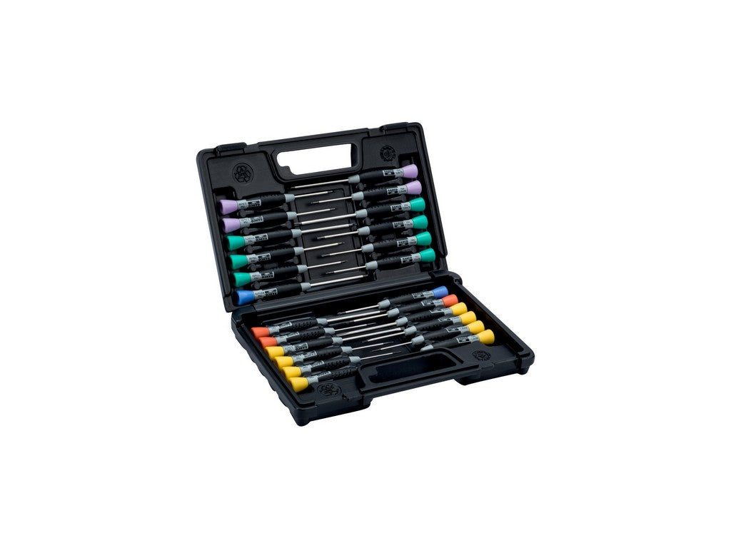 Skruetrækkersæt til ligekærv/Phillips/Pozidriv/TORX/sekskant med præcisionsgreb – 24 dele