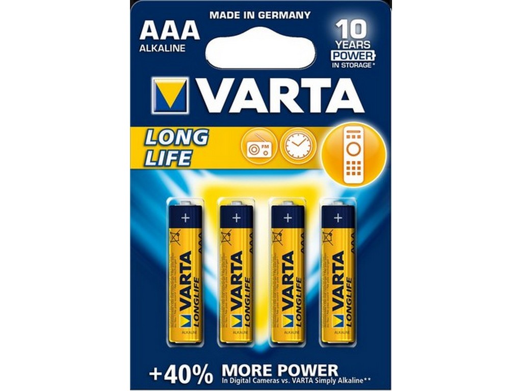 Varta batteri Longlife AAA 1,5V; Ø10,5x44,5mm pris/stk LR03 - Alkaline