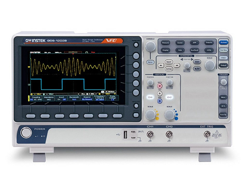 GW-DS Oscilloscope 2CH 100MHz 1GSa/s front view med skærm og knapper