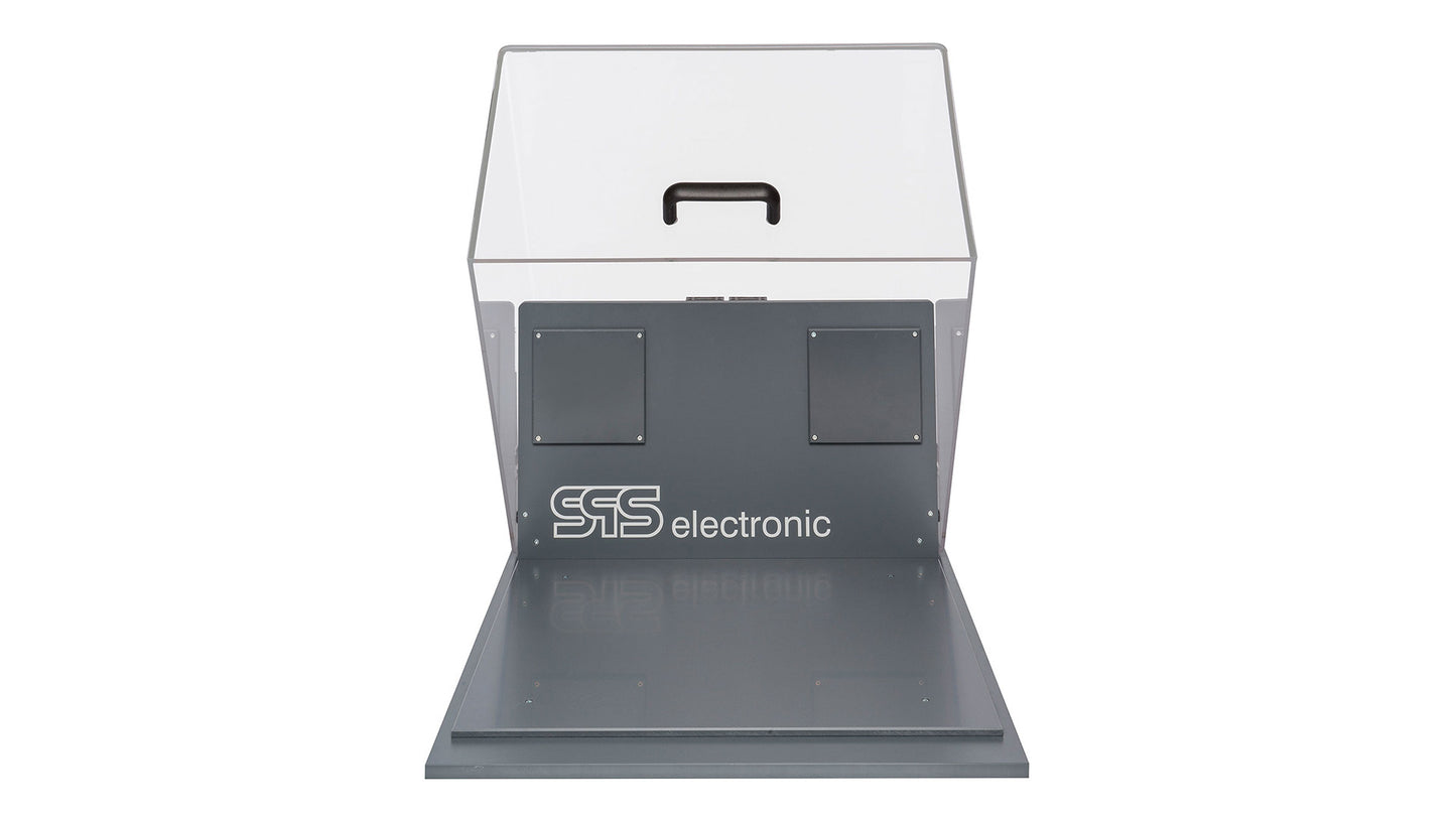 Test-hood HB 3400A med transparent akrylglas-hood og gråt kabinet.