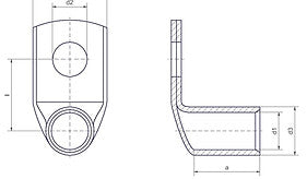 Vinkelkabelsko 90 grader Cu-fort. UL 6mm2-O10mm EURO-serien teknisk tegning