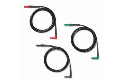 Silicone-insulated test lead pair (red and black) with straight to angled plugs, rated CAT III 1500 