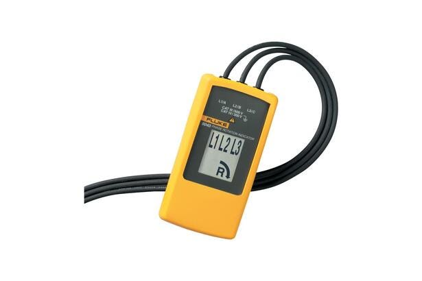 Fluke 9040 fasefølgetester med LCD display der viser L1 L2 L3 og rotationsretning.