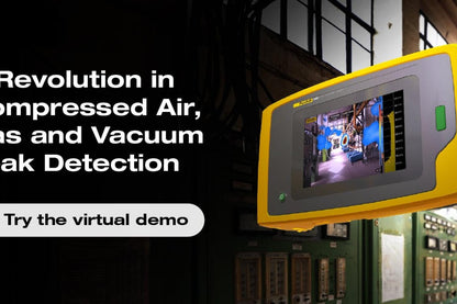 Fluke ii910 Sonic Industrial Imager skærm og tekst om revolutionerende lækagedetektering i industrien.