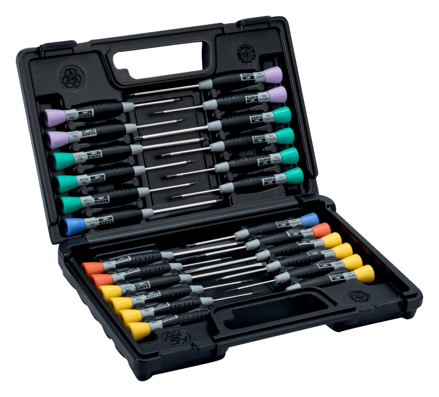 Screwdriver set for slotted/Phillips/Pozidriv/TORX/hexagon with precision handle – 24 pieces