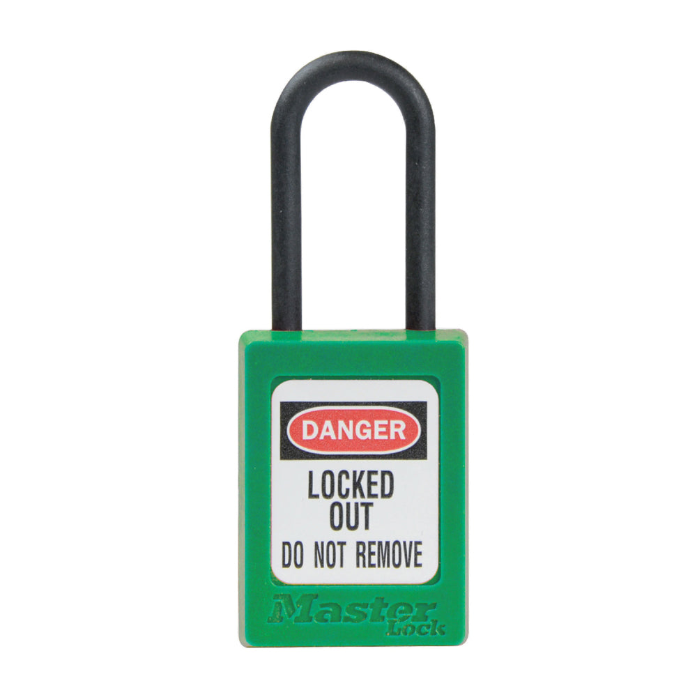 MasterLock Zenex padlock in GREEN thermoplastic 35x48mm w/shackle Ø4.76mm key different