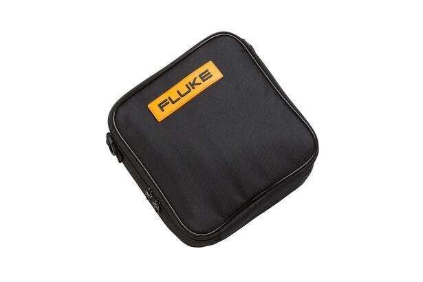 Sort Fluke C116 blød bæretaske med lynlås og gult logo til multimeter.