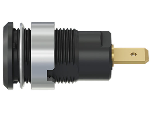 Bøsning SLB4-F forgyldt  sort CAT III 1000V 24A m/fladstik 4,8x0,8