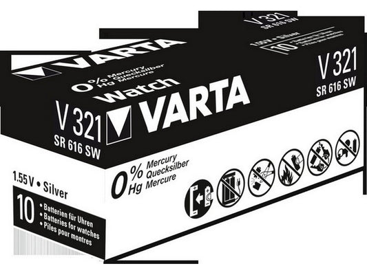 Varta batteri V321 sølvoxid 1,55V: 13mAh: Ø6,8x1,65mm SR65
