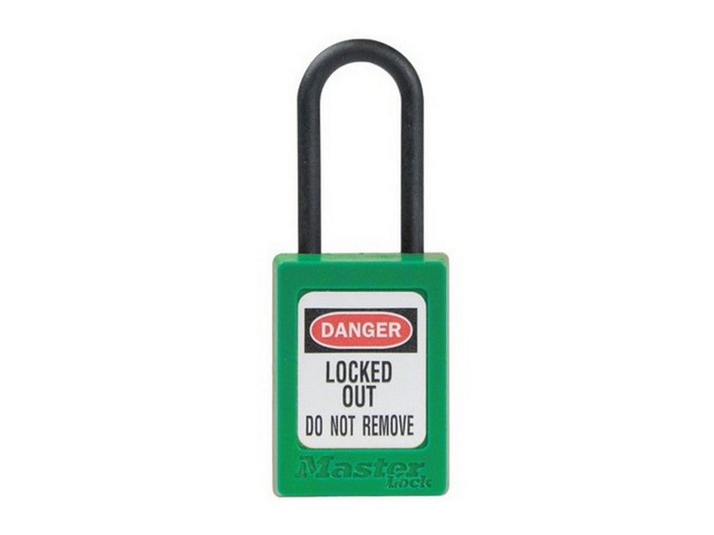 MasterLock Zenex padlock in GREEN thermoplastic 35x48mm w/shackle Ø4.76mm key different