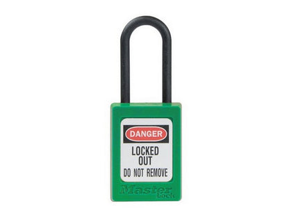 MasterLock Zenex padlock in GREEN thermoplastic 35x48mm w/shackle Ø4.76mm key different
