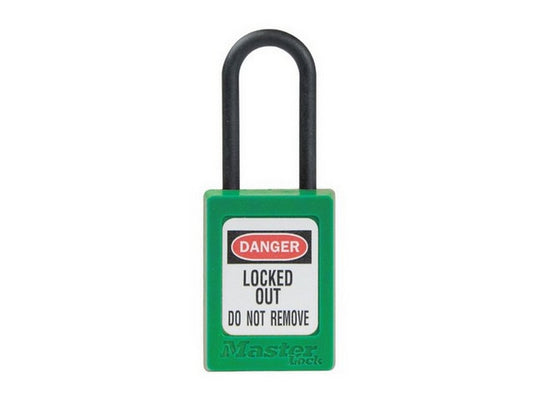 MasterLock Zenex padlock in GREEN thermoplastic 35x48mm w/shackle Ø4.76mm key different