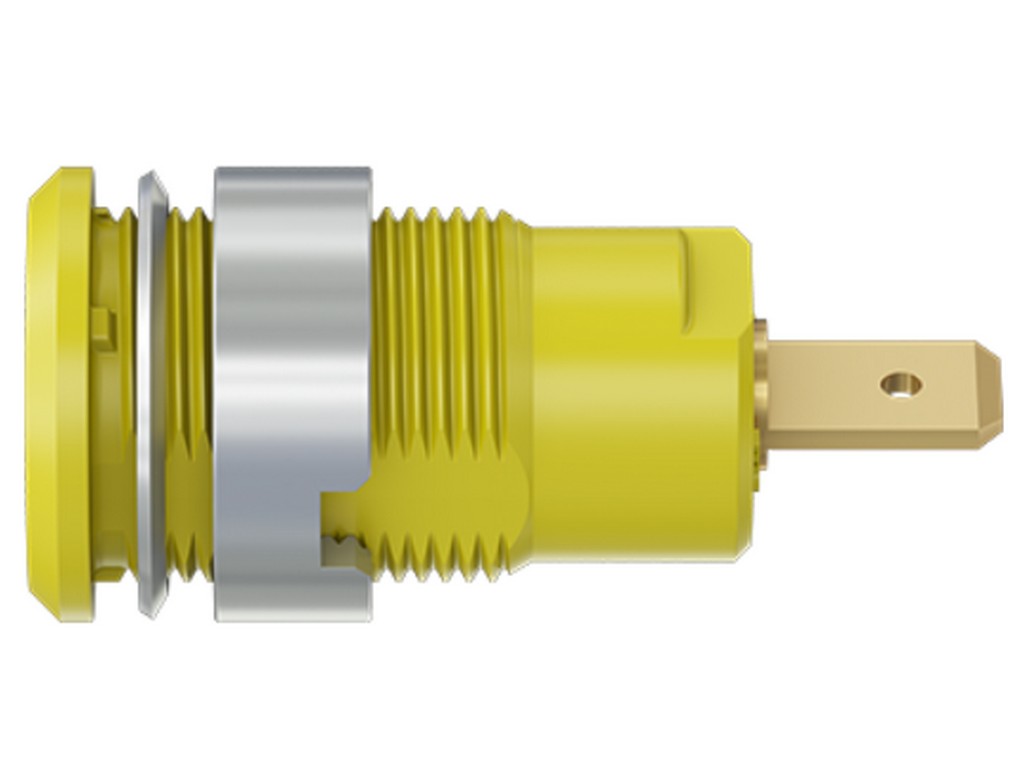 Bøsning SLB4-F forgyldt gul CAT III 1000V 24A m/fladstik 4,8x0,8