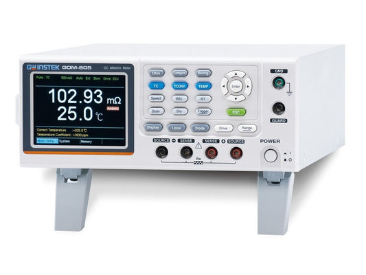 Milli-Ohm meter 50mOhm – 5MOhm. Med 3,5” LCF display. Drive modes: DC+/DC-, Pulse, PWM, Zero Interfa