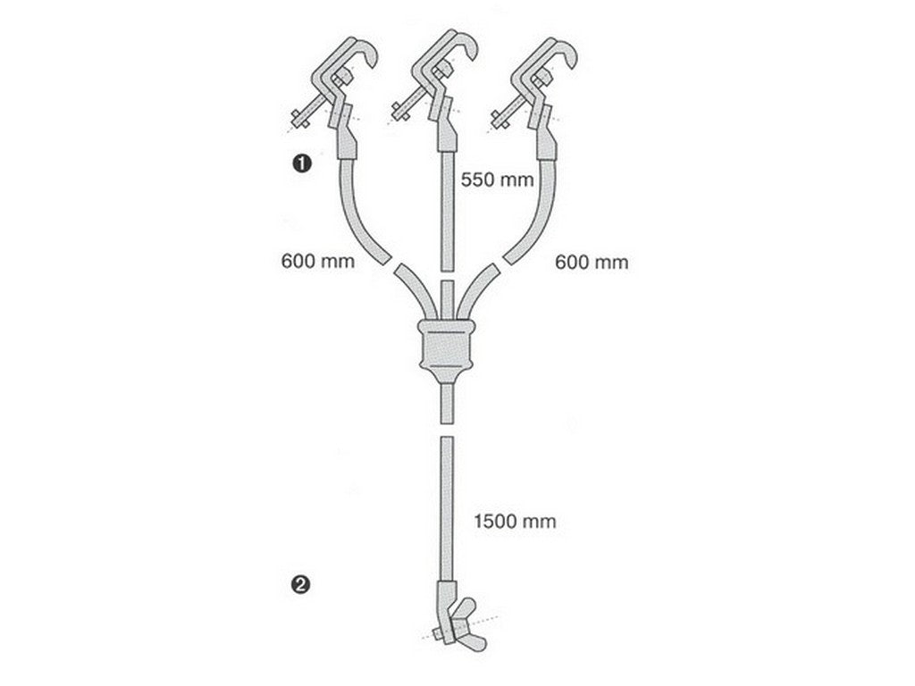 Kortslutningskæde 50mm2 1x1500mm + 2x600mm og 1x550mm m/M12 fløjmøtrik
