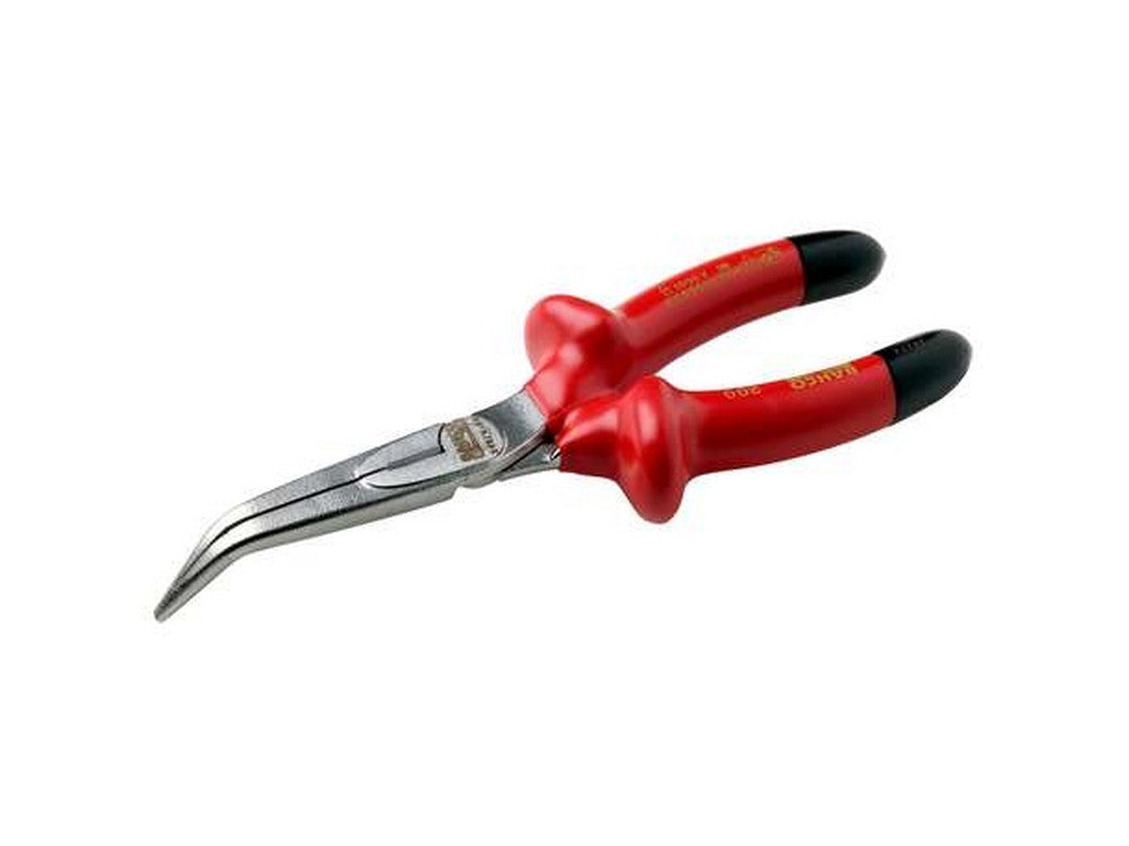 VDE-insulated needle nose pliers with 45° bent tip 200mm