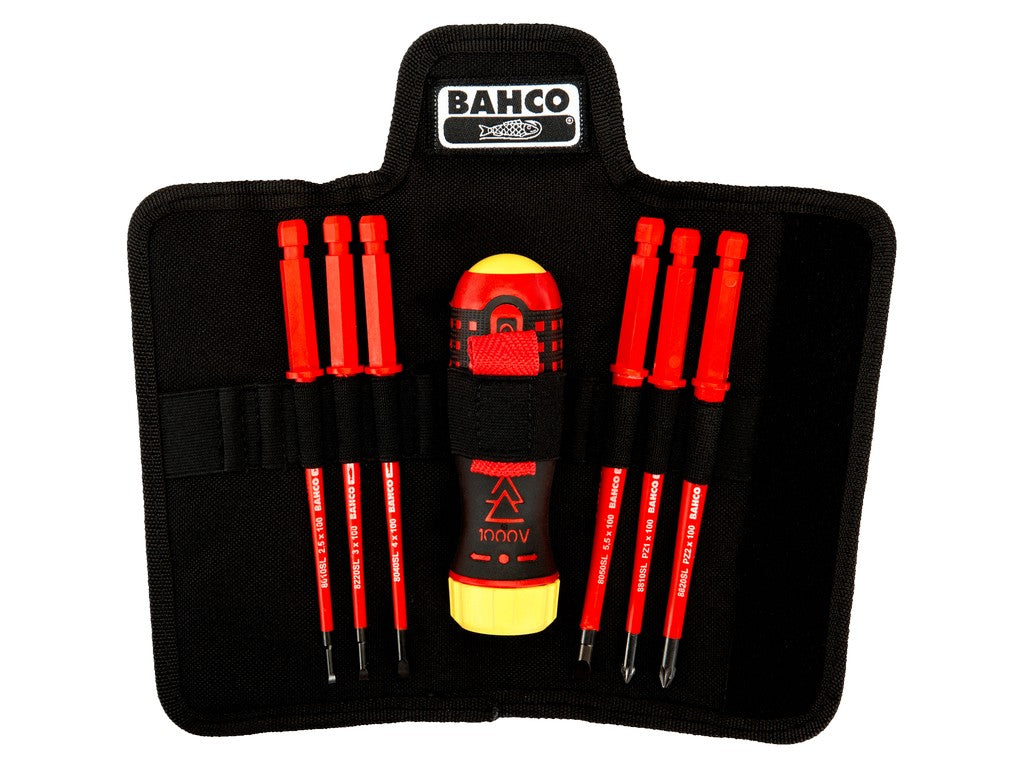 Skraldeskruetrækkersæt 1000V isoleret med ligekærv og pozidriv udskiftelige skafter - 6 dele