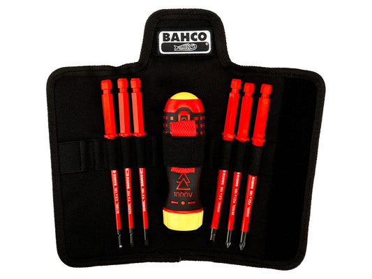 Skraldeskruetrækkersæt 1000V isoleret med ligekærv og pozidriv udskiftelige skafter - 6 dele