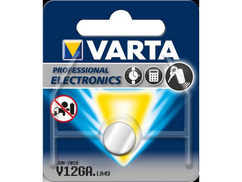 Varta batteri V12GA alkaline 1,5V: 80mAh: Ø11,6x4,2mm LR43