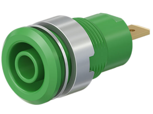 Bøsning SLB4-F forgyldt  grøn CAT III 1000V 24A m/fladstik 4,8x0,8