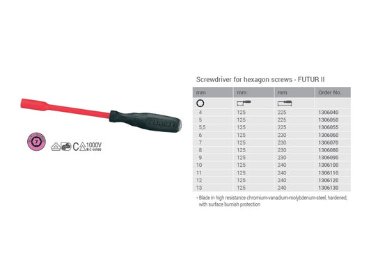 Screwdriver socket wrench 1000V 7mm, insulated