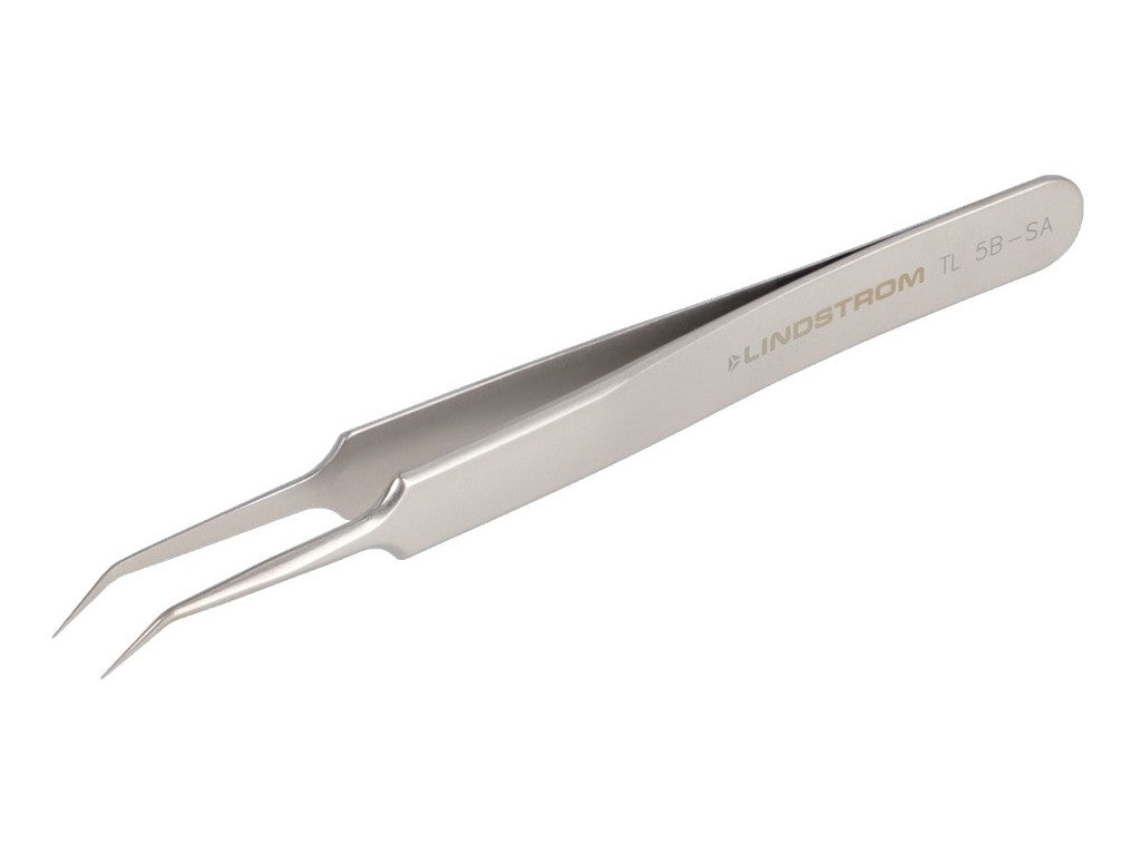 Lindström højpræcisionspincet 110mm i rustfrit stål med bøjede, meget fine skarpe spidser