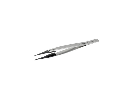 tweezers antimagnetic in stainless steel with very fine replaceable carbon fiber tips 130mm