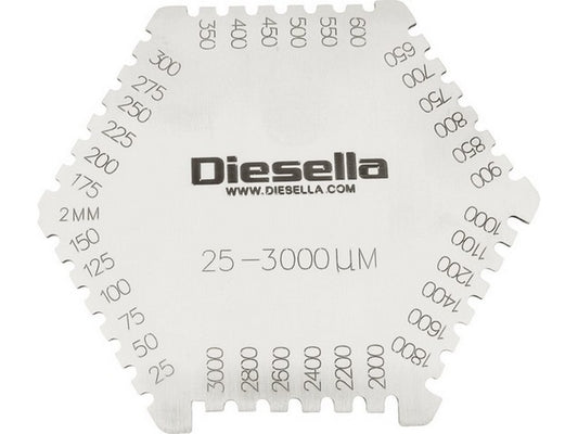 Vådfilmskam i stål (Lak-/coatingmåler 25-3000um)