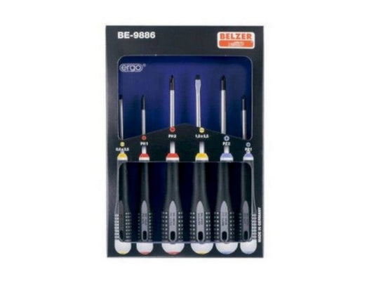 Screwdriver set w/6 pieces 2xslotted, 2xPH, 2xPZ