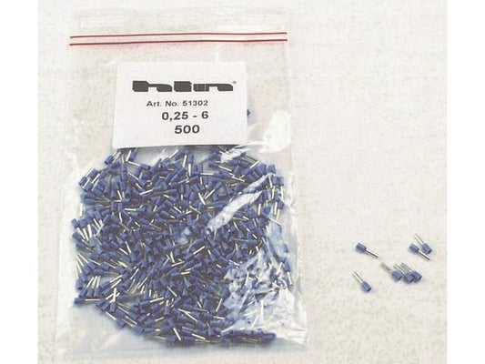 Terminalrør isoleret blå 0,25mm²-L6mm: pose m/500stk.