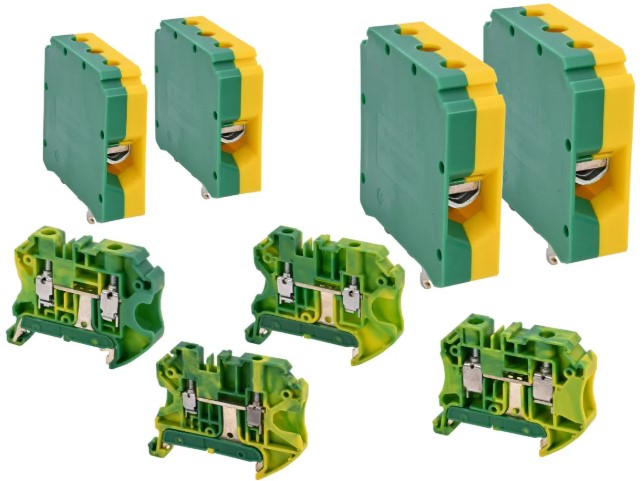 GROUND TERMINAL BLOCK,FOR DIN RAIL,SCREW CO TBSG6 yellow/green