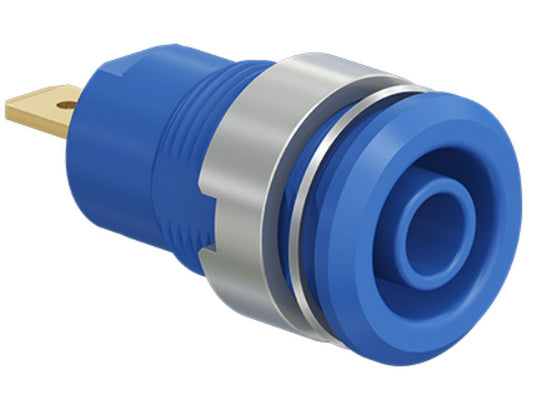 Bøsning SLB4-F forgyldt blå CAT III 1000V 24A m/fladstik 4,8x0,8