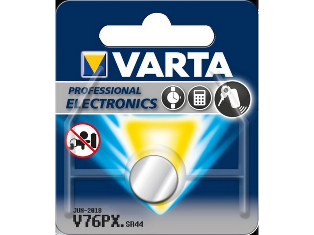 Varta battery V76PX silver oxide 1.55V: 145mAh: Ø11.6x5.4mm SR44
