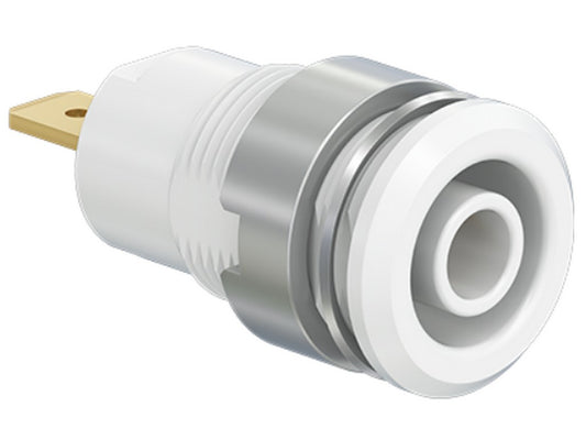 Bøsning SLB4-F forgyldt Hvid CAT III 1000V 24A m/fladstik 4,8x0,8