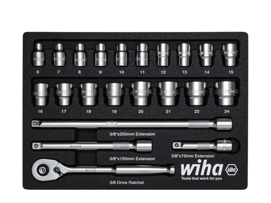 Socket wrench set 3/8 23 pieces