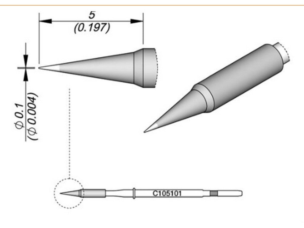 Soldering tip conical, D: 0.1 mm, straight, round, C105101