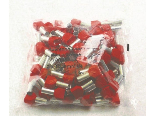 Terminal tube insulated double RED 2x10mm-L14mm bag w/100pcs.