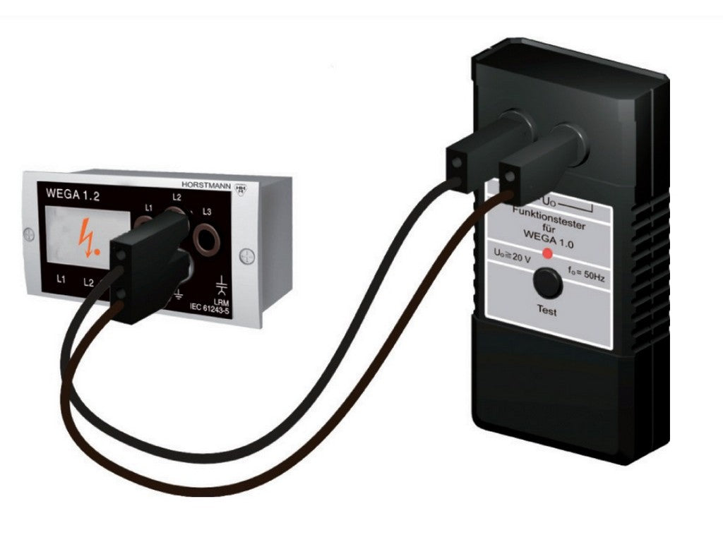 Tester for WEGA, with 9V battery, incl. 2 connection cables