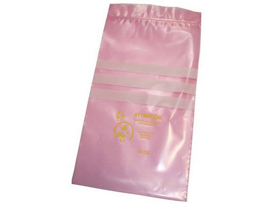 Pink pose ESD 75x125mm m. skrivefelt og lynlås pk100