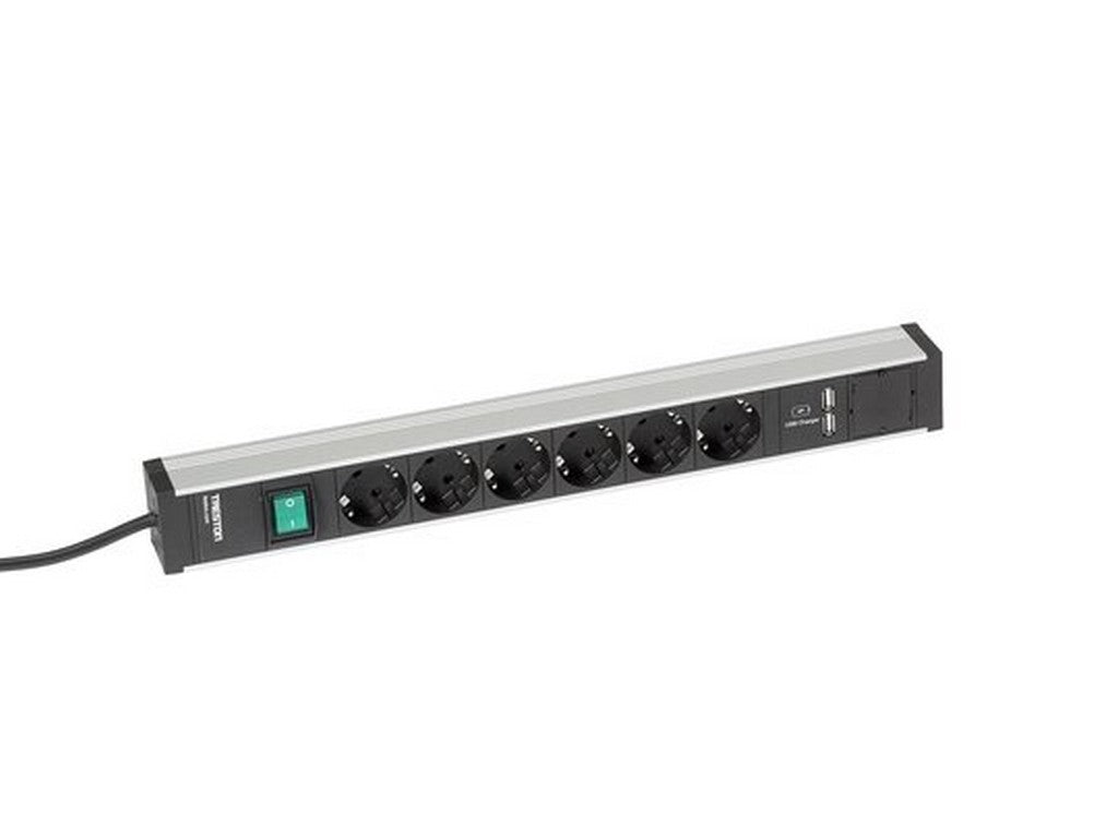 Power rail 468mm 6 sockets+switch+2xUSB O.B.S. Shuko stik