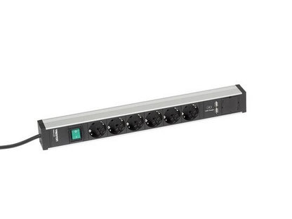 Power rail 468mm 6 sockets+switch+2xUSB O.B.S. Shuko stik