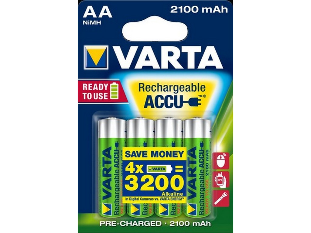 Varta Ni-MH Accu AA 1,2V 2100mAh ø14,5x50,5mm BL-4 HR6 - Ready to use