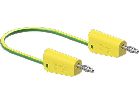 Prøveledning i PVC 1mm²  25 cm Gul/Grøn LK-4N-F10 19A 30V AC/60V DC forniklet stik