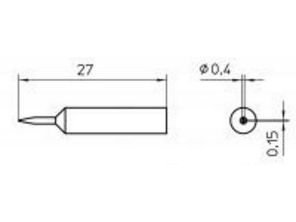 Loddespids XNT 1SC 0,4 x 0,15mm teknisk tegning med dimensioner 27, 0,4 og 0,15.