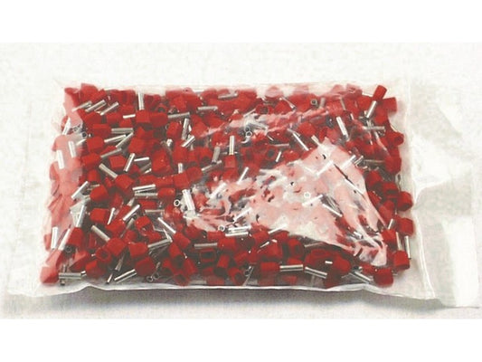 Terminalrør isol. dobbelt rød 2x1mm²-L8mm pose m/500stk.